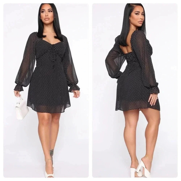 FASHION NOVA | A Little Sweetness Mini Black and White Polkadot Dress Size S - Picture 1 of 10